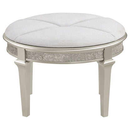 Colwood - Upholstered Oval Vanity Stool With Glitter Trim Seat - Silver Gray