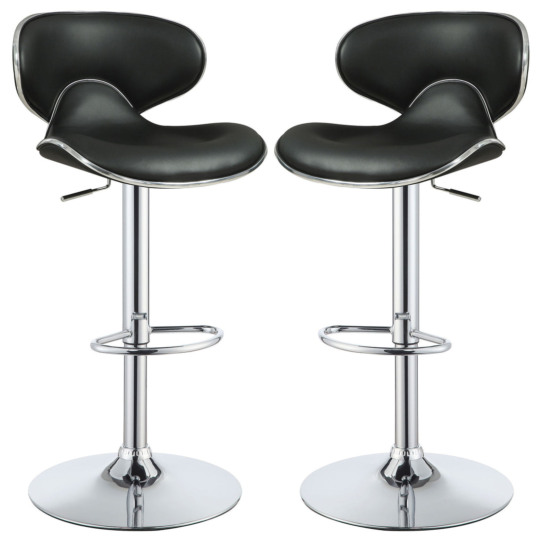 Bar Stool With Curved Design, Height Adjustable &amp; Swivel Base (Set of 2) - Black
