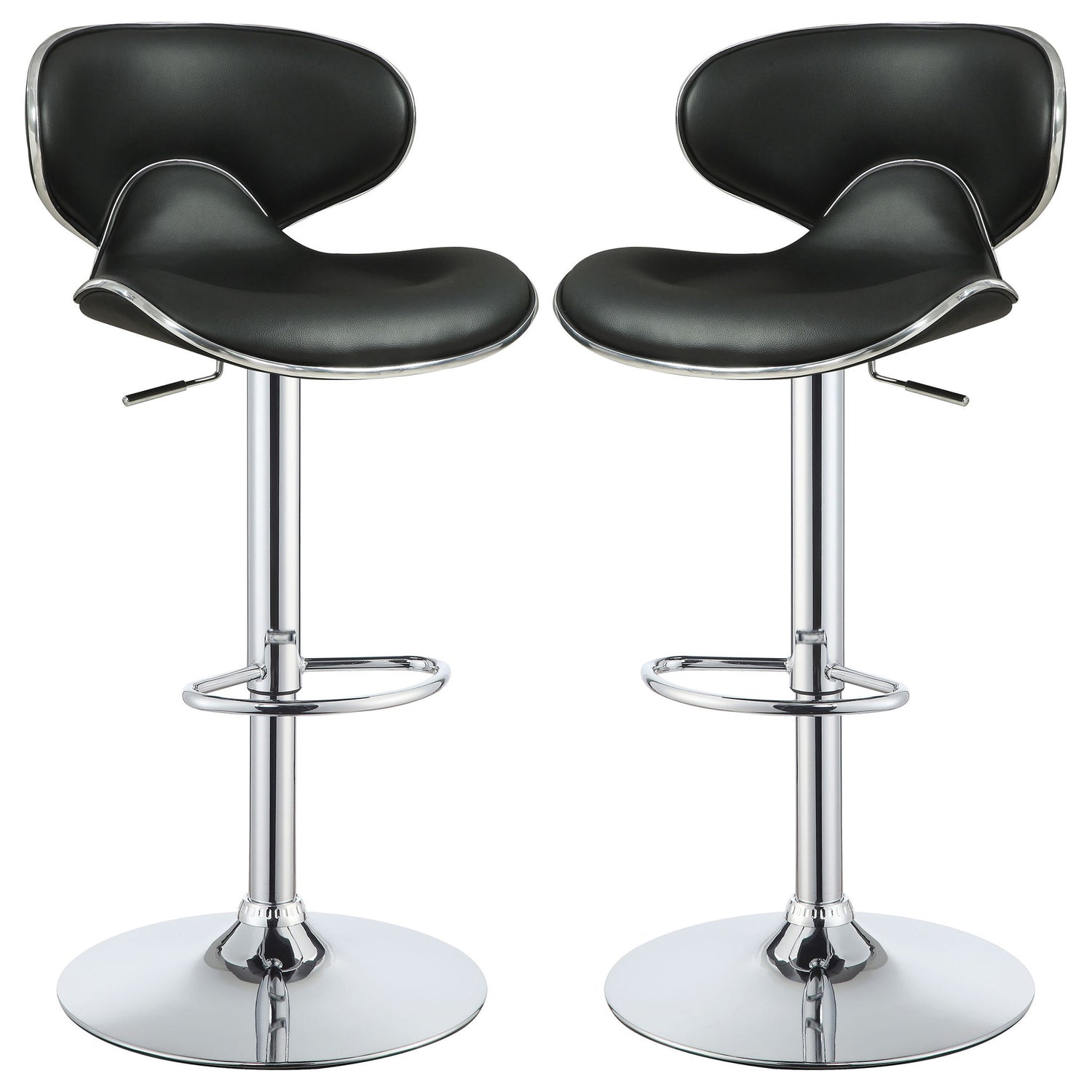Bar Stool With Curved Design, Height Adjustable &amp; Swivel Base (Set of 2) - Black
