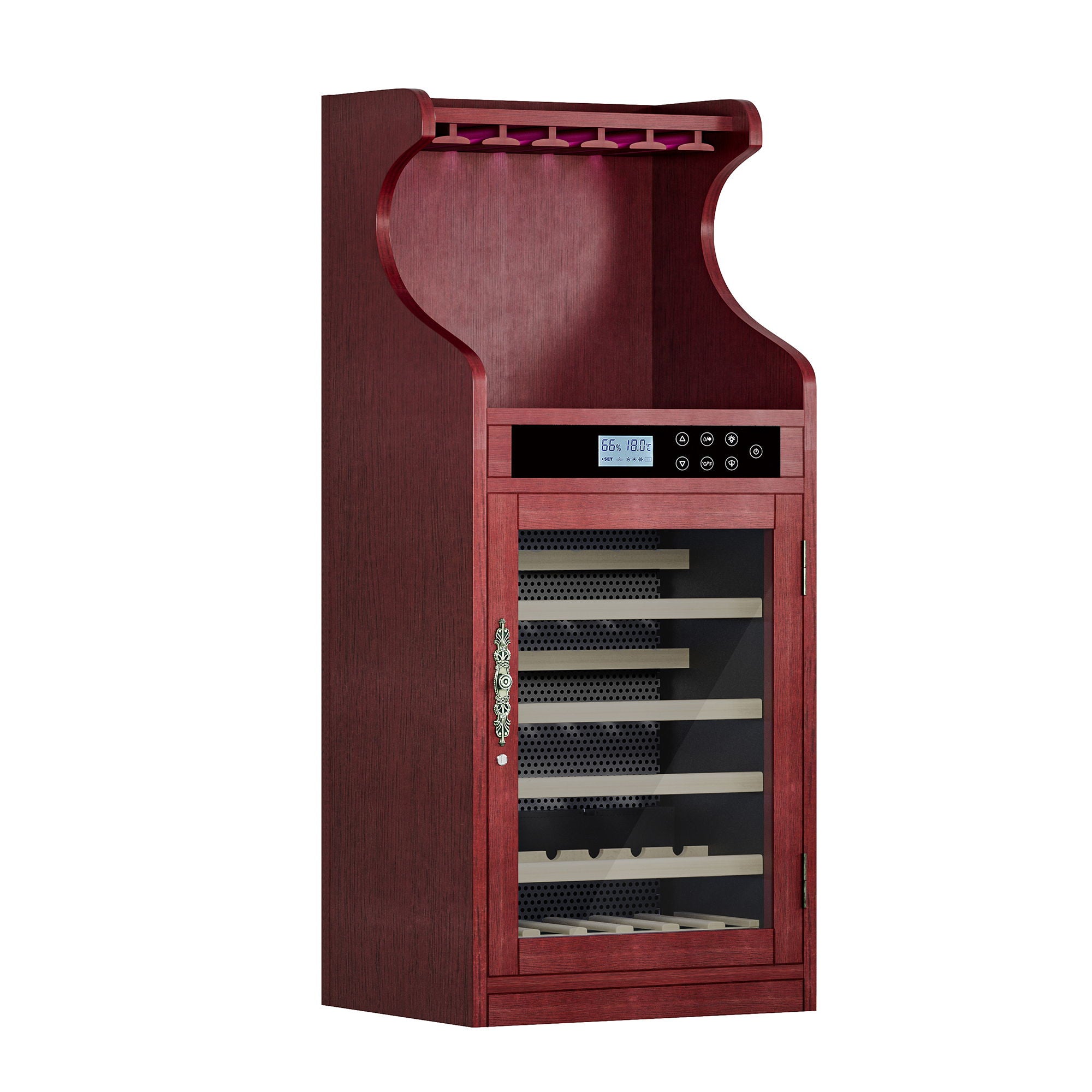 Wine Cooler Cabinet With Touch Control, 43 Bottle Capacity, Humidity &amp; Temperature Regulation - Cherry