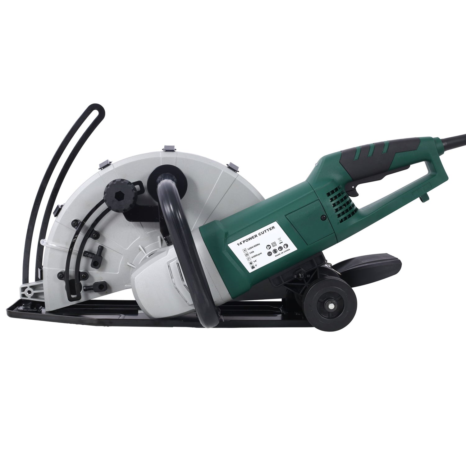 Portable Electric Corded Circular Concrete Saw 14&quot; Wet / Dry Cutter 2600W Green Steel With Water Line &amp; Guide Roller - Green
