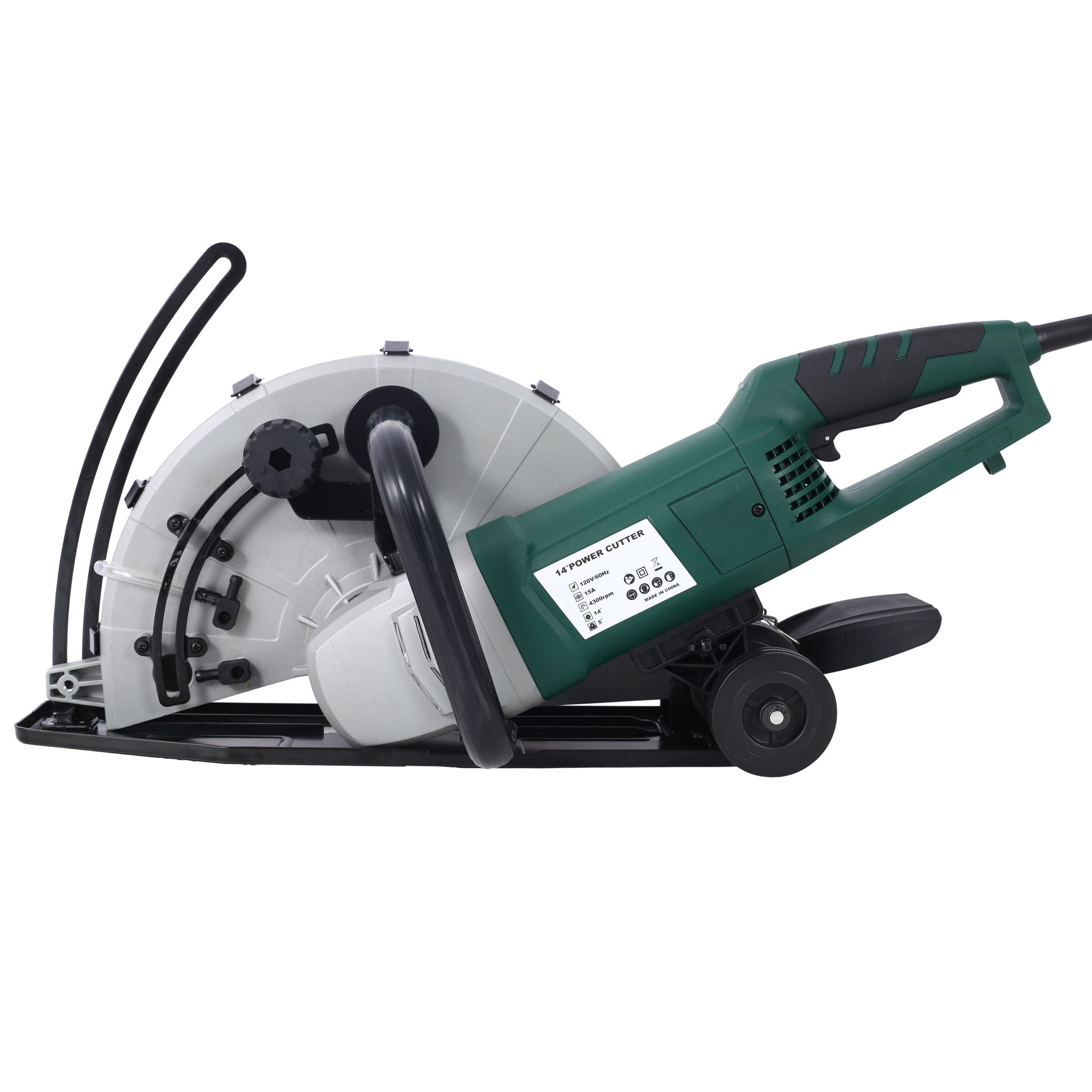 Portable Electric Corded Circular Concrete Saw 14&quot; Wet / Dry Cutter 2600W Green Steel With Water Line &amp; Guide Roller - Green