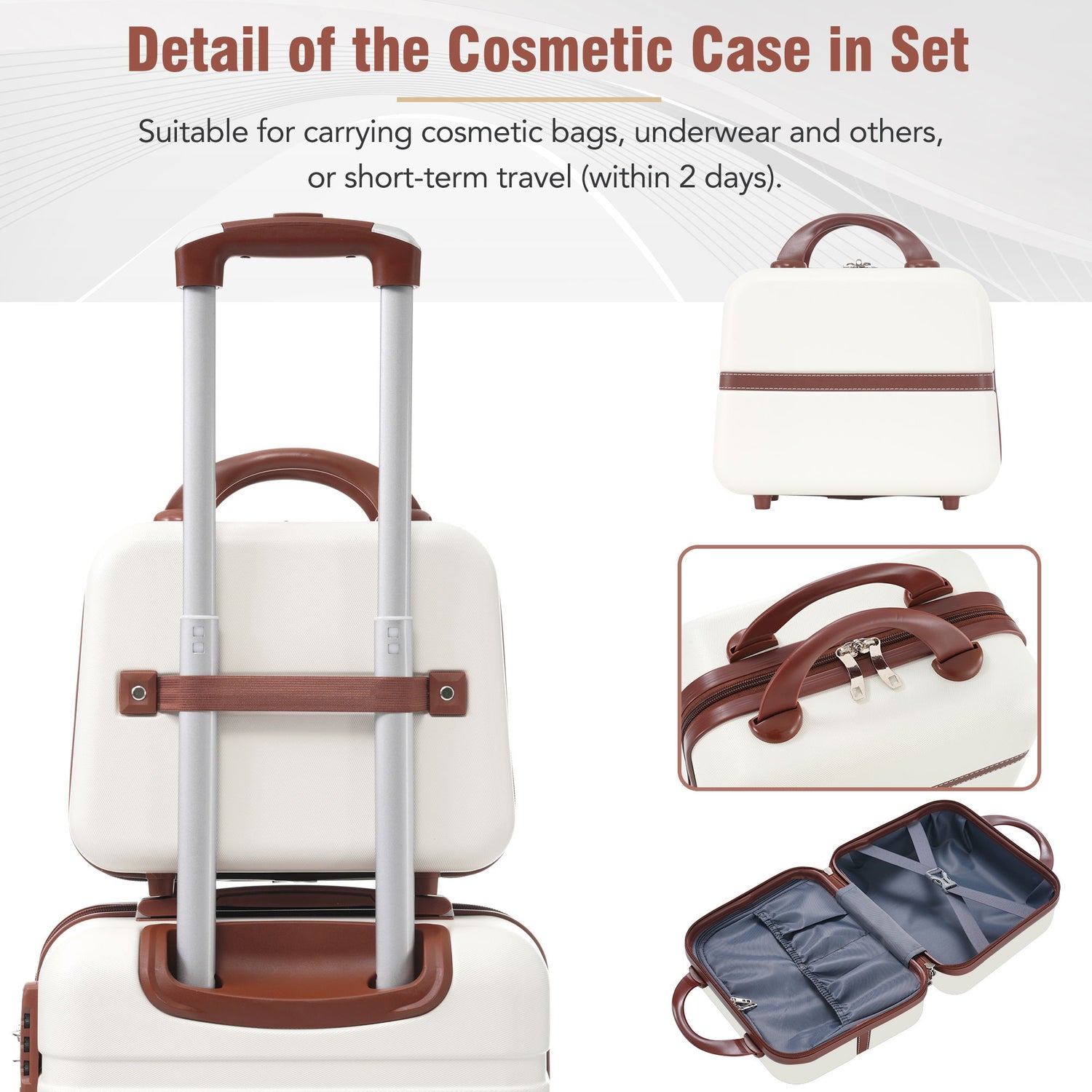 20&quot; Hardside Luggage With Cosmetic Case, 2 Piece Lightweight Suitcase Set With Spinner Wheels, Carry On Vintage Luggage
