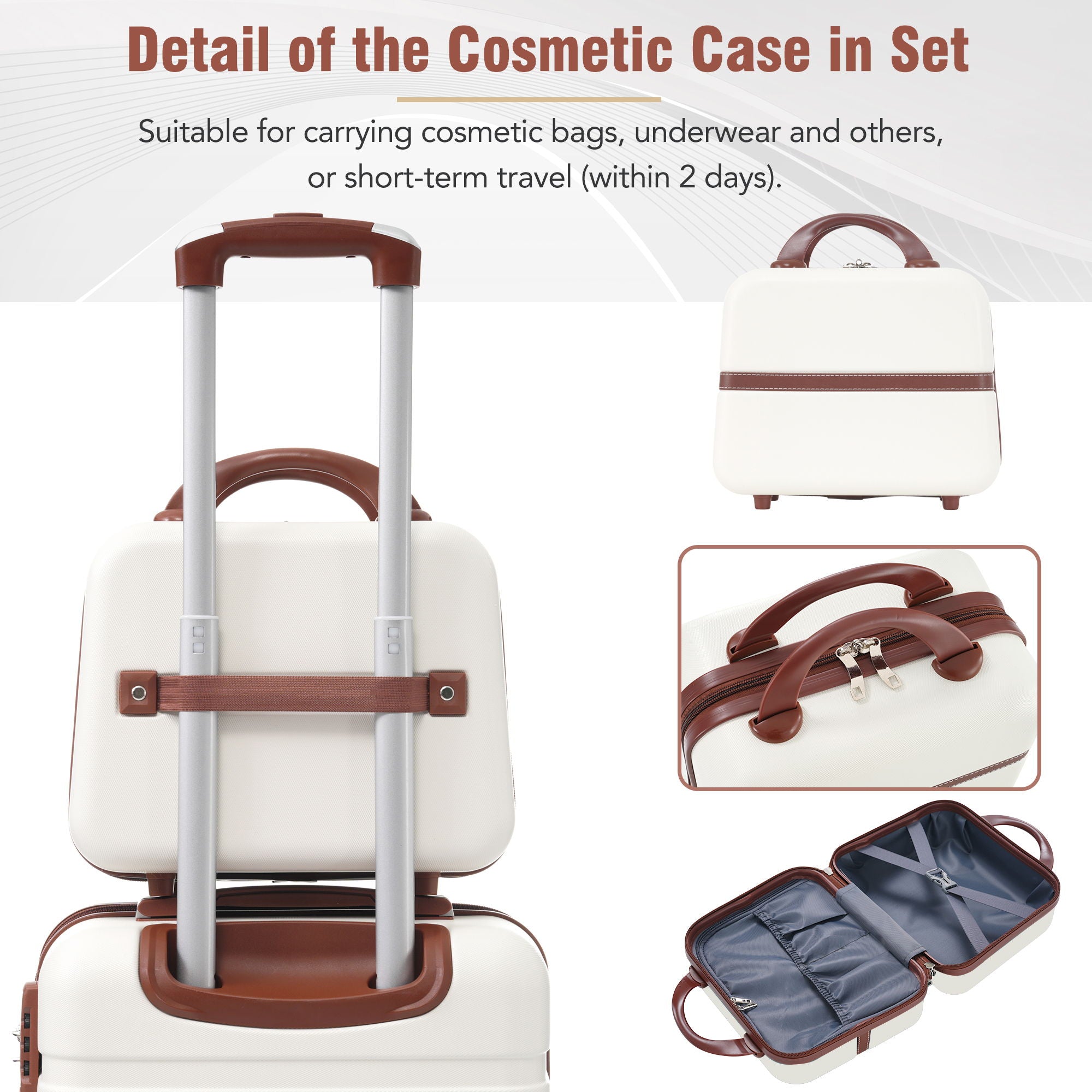 20&quot; Hardside Luggage With Cosmetic Case, 2 Piece Lightweight Suitcase Set With Spinner Wheels, Carry On Vintage Luggage