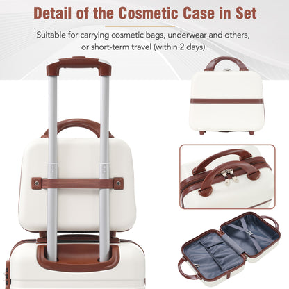 20&quot; Hardside Luggage With Cosmetic Case, 2 Piece Lightweight Suitcase Set With Spinner Wheels, Carry On Vintage Luggage