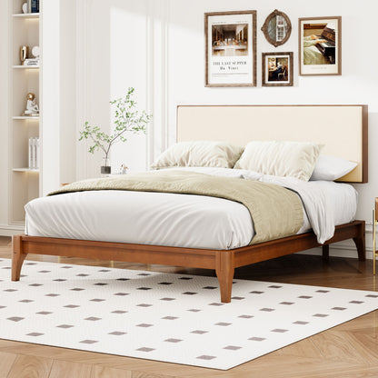 King Size Solid Dry Bamboo Wood 12&quot; Platform Bed With Adjustable Bamboo Headboard - Brown