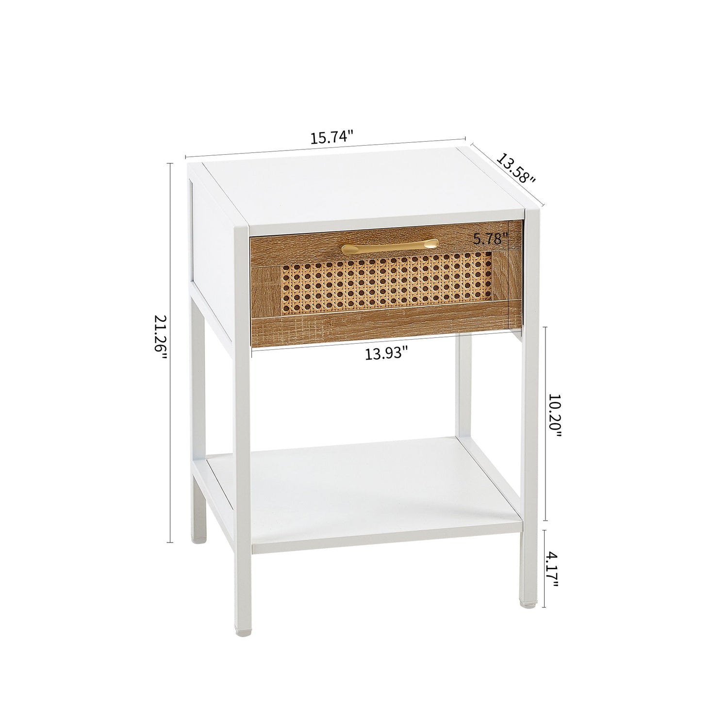 15.74&quot; Rattan End Table With Drawer, Modern Nightstand, Metal Legs, Side Table For Living Room, Bedroom
