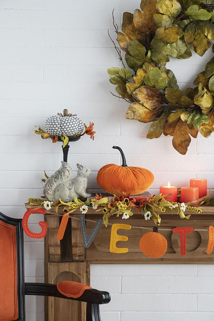 Velvet Weighted Pumpkin Ornament Decor For Holiday Harvest Festival Fall Festival &amp; Thanksgiving (Set of 2) - Orange