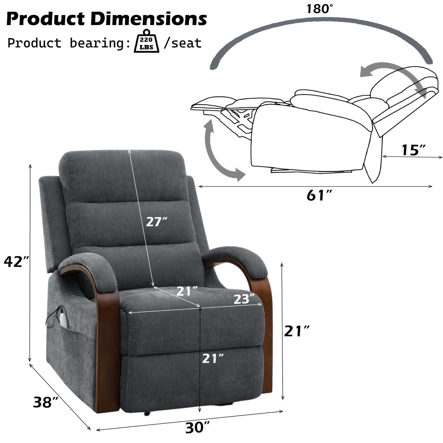 Kayla - Power Recliner With Lift &amp; Heating &amp; Massage (Zero Gravity) - Gray