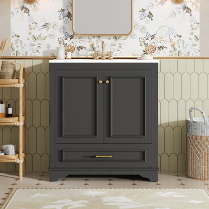 Bathroom Vanity With Sink, Cabinet &amp; 2 Soft Closing Doors &amp; Adjustable Shelf