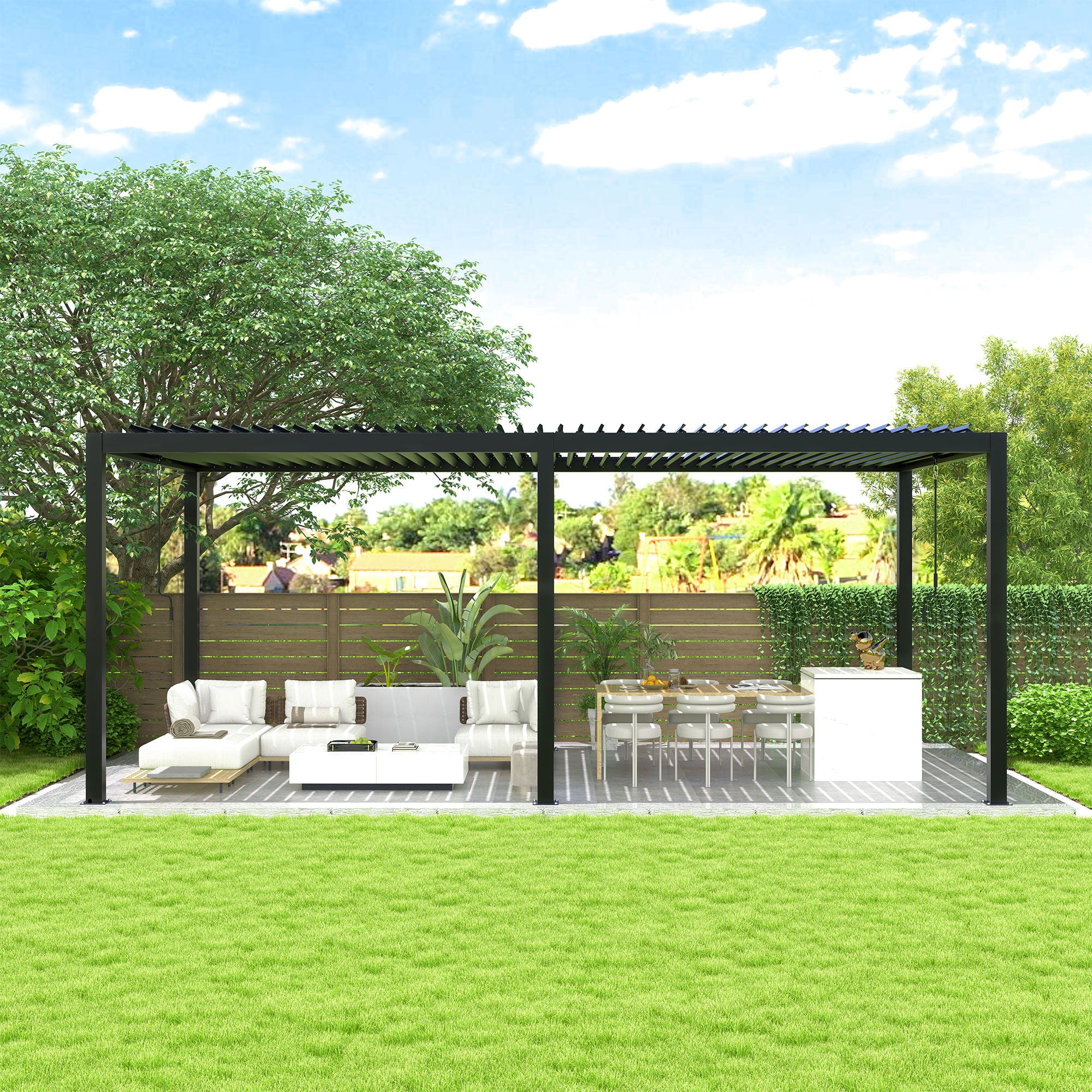 Louver Pergola Steel Louvers &amp; Frame - Black