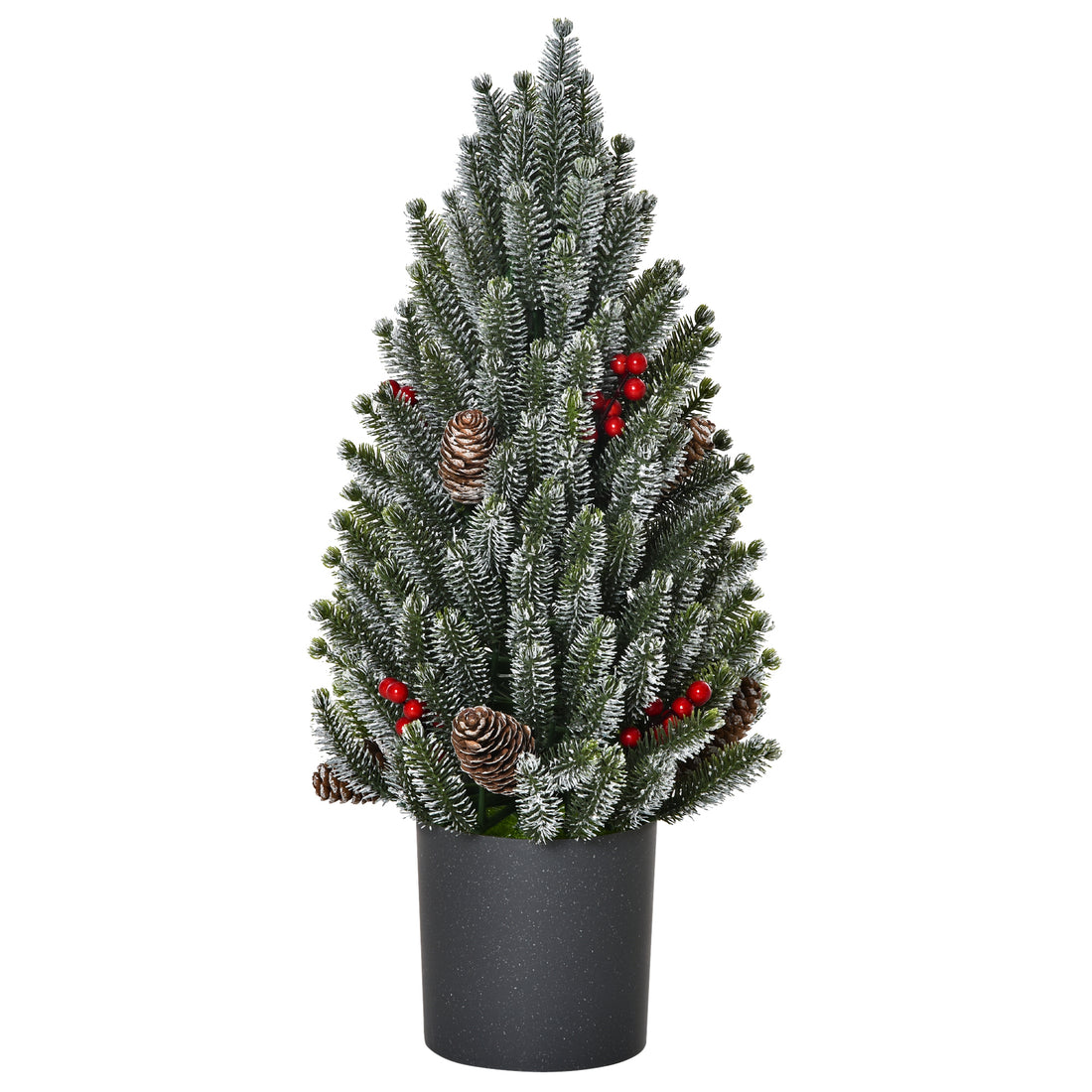 HOMCOM 18&quot; Tall Unlit Miniature Snow-Flocked Tabletop Artificial Christmas Tree, Holiday Decoration with Pine Cones and Berries