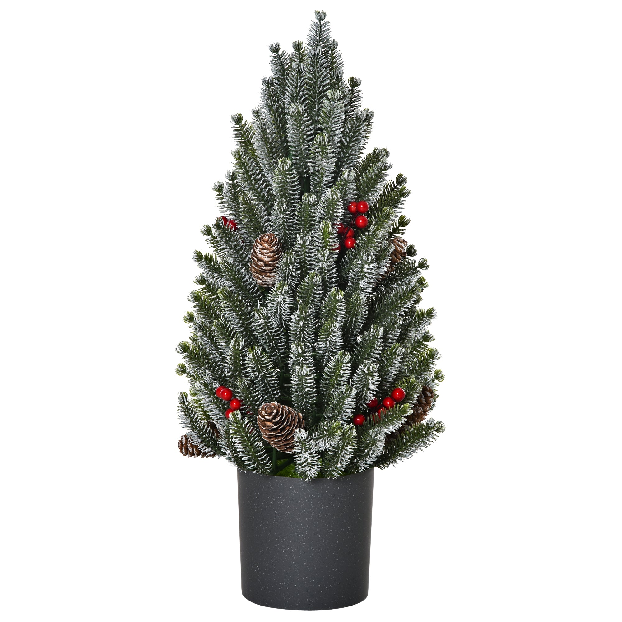 HOMCOM 18&quot; Tall Unlit Miniature Snow-Flocked Tabletop Artificial Christmas Tree, Holiday Decoration with Pine Cones and Berries