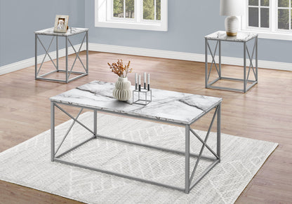 Table Set, Coffee, End, Side, Accent, Living Room, Marble Look Laminate, Contemporary &amp; Modern (Set of 3)