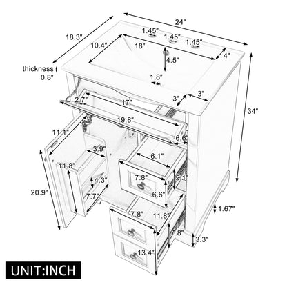 Modern Bathroom Vanity With Sink, 3 Drawers &amp; Cabinet With 2 Tier Door Storage