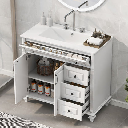 Modern Bathroom Vanity With Sink, 3 Drawers &amp; 2 Doors