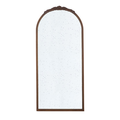 Hand Carved Rose Antique Mirror Frame, Large Arch Mirror Wall Decor For Living Room, Bathroom, Entryway - Brown
