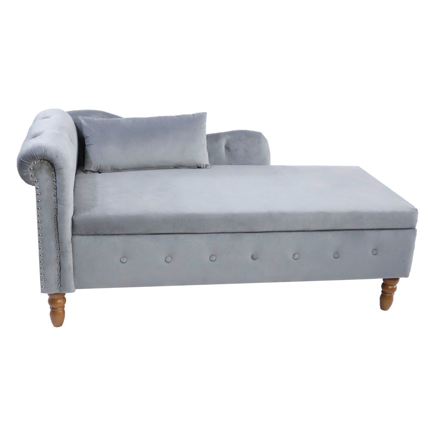 Chaise Lounge Indoor, Velvet Lounge Chair For Bedroom With Storage &amp; Pillow, Modern Upholstered Rolled Arm Chase Lounge For Sleeping With Nailhead Trim For Living Room Bedroom Office