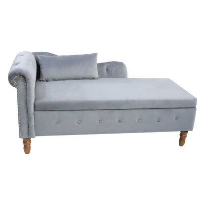 Chaise Lounge Indoor, Velvet Lounge Chair For Bedroom With Storage &amp; Pillow, Modern Upholstered Rolled Arm Chase Lounge For Sleeping With Nailhead Trim For Living Room Bedroom Office