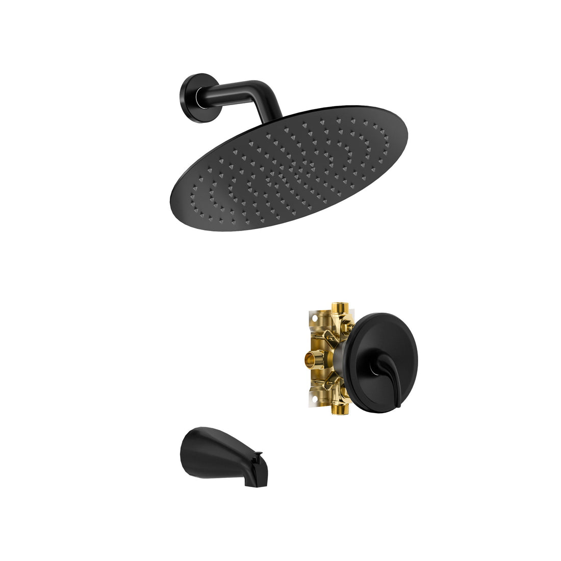 10&quot; Round Rain Shower Head System With Waterfall Tub Spout, Wall Mounted, Stainless Steel