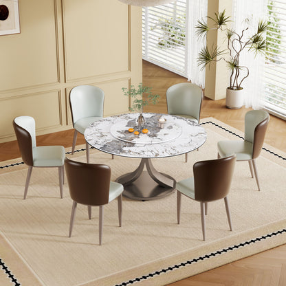 Modern Round Dining Table With 360° Rotating Lazy Susan Scratch &amp; Chairs