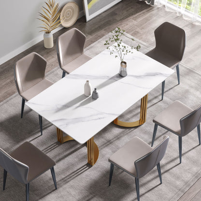 63&quot; Modern Artificial Stone Straight Edge Metal Leg Dining Table, 6 People - White / Gold