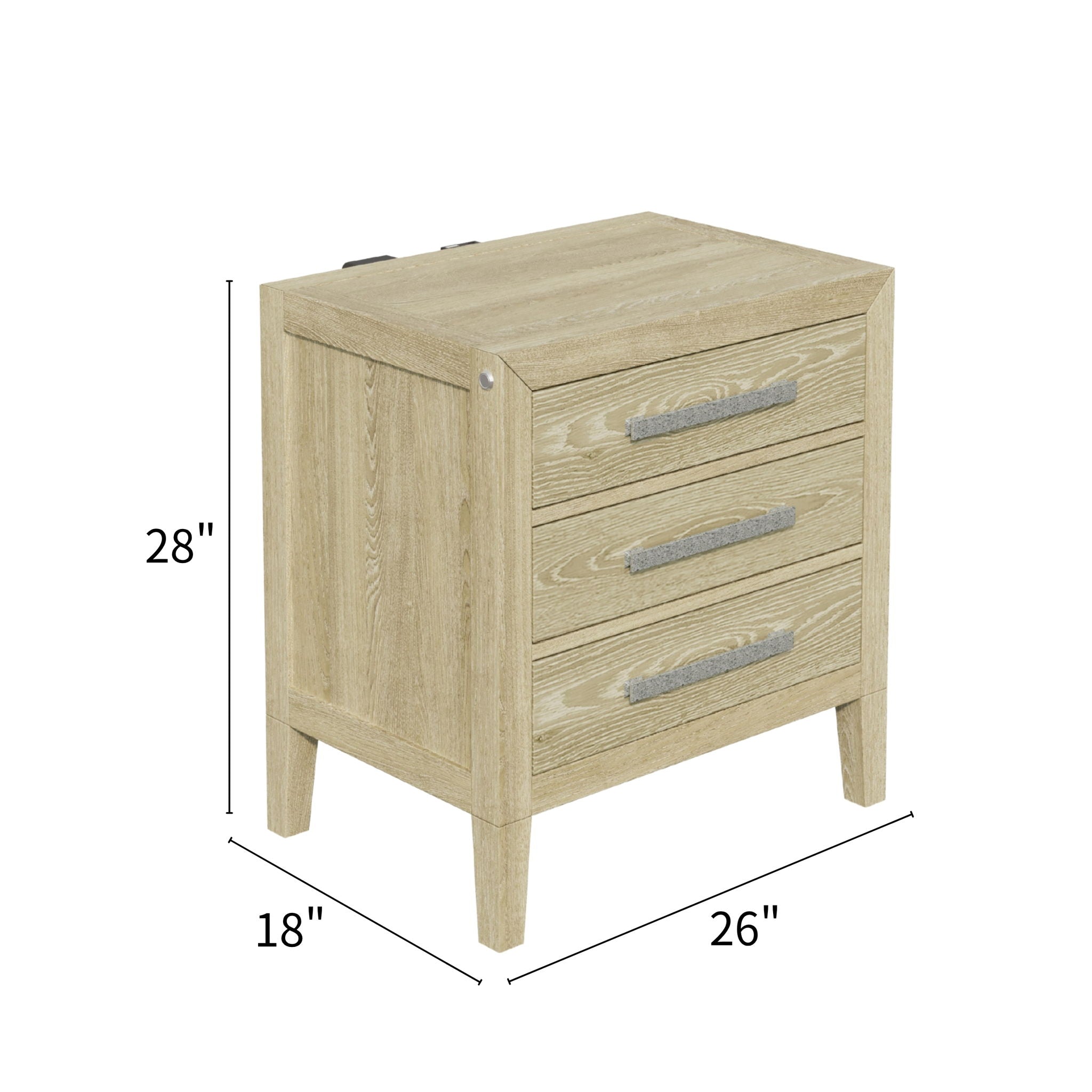 Adeline - 3 Drawers Nightstand With USB &amp; LED Light - Natural Wood Wash