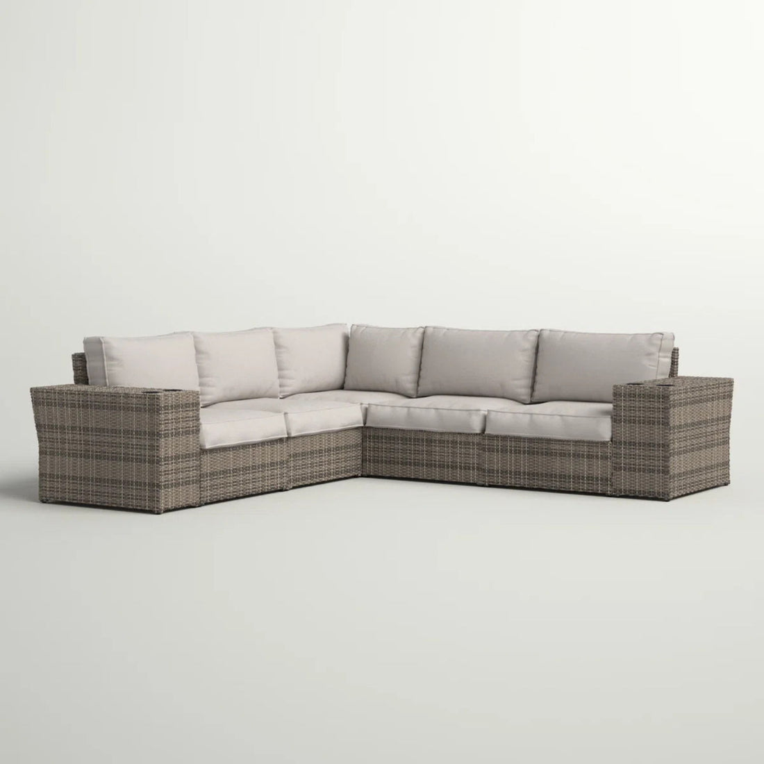 Wide Outdoor Wicker Patio Sectional With Cushions &amp; Reversible Design - Gray