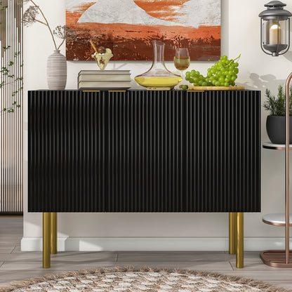 Modern Simple &amp; Luxury Style Sideboard Particle Board &amp; Board Cabinet With Gold Metal Legs &amp; Handles, Adjustable Shelves For Living Room, Dining Room