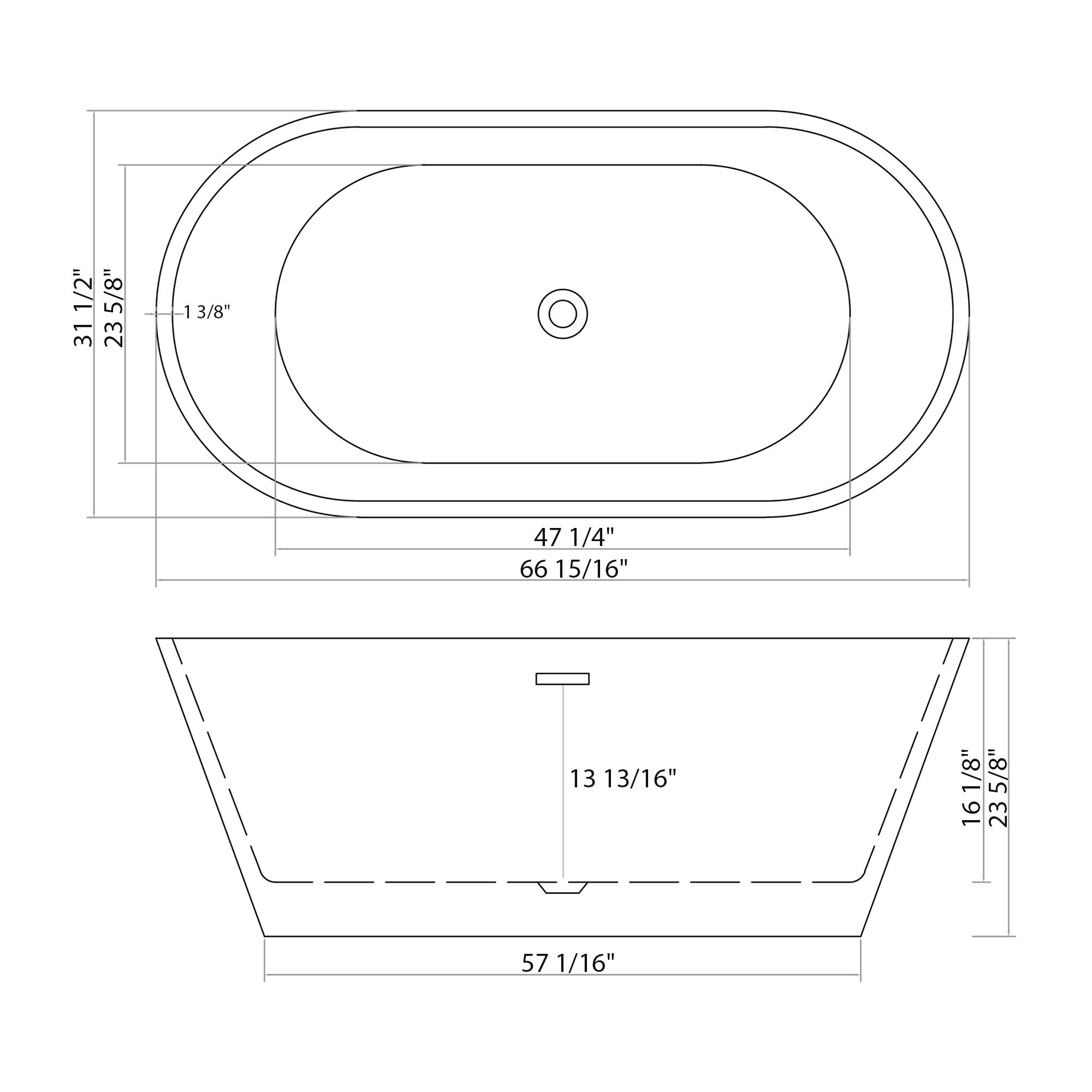 Gloss Freestanding Bathtub With Overflow &amp; Pop Up Drain, Stand Alone Soaking Tub