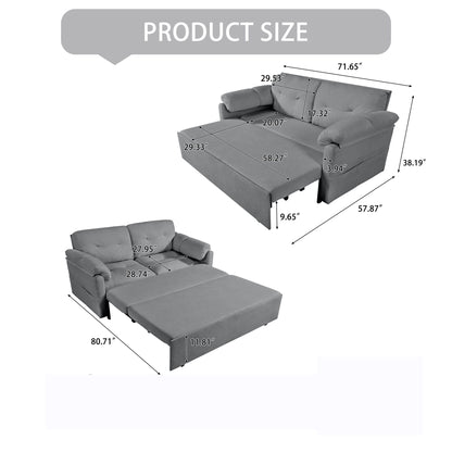 Modern Convertible Sleeper Sofa Bed With Pull-Out Queen Design, Side Storage &amp; Thick Cushions