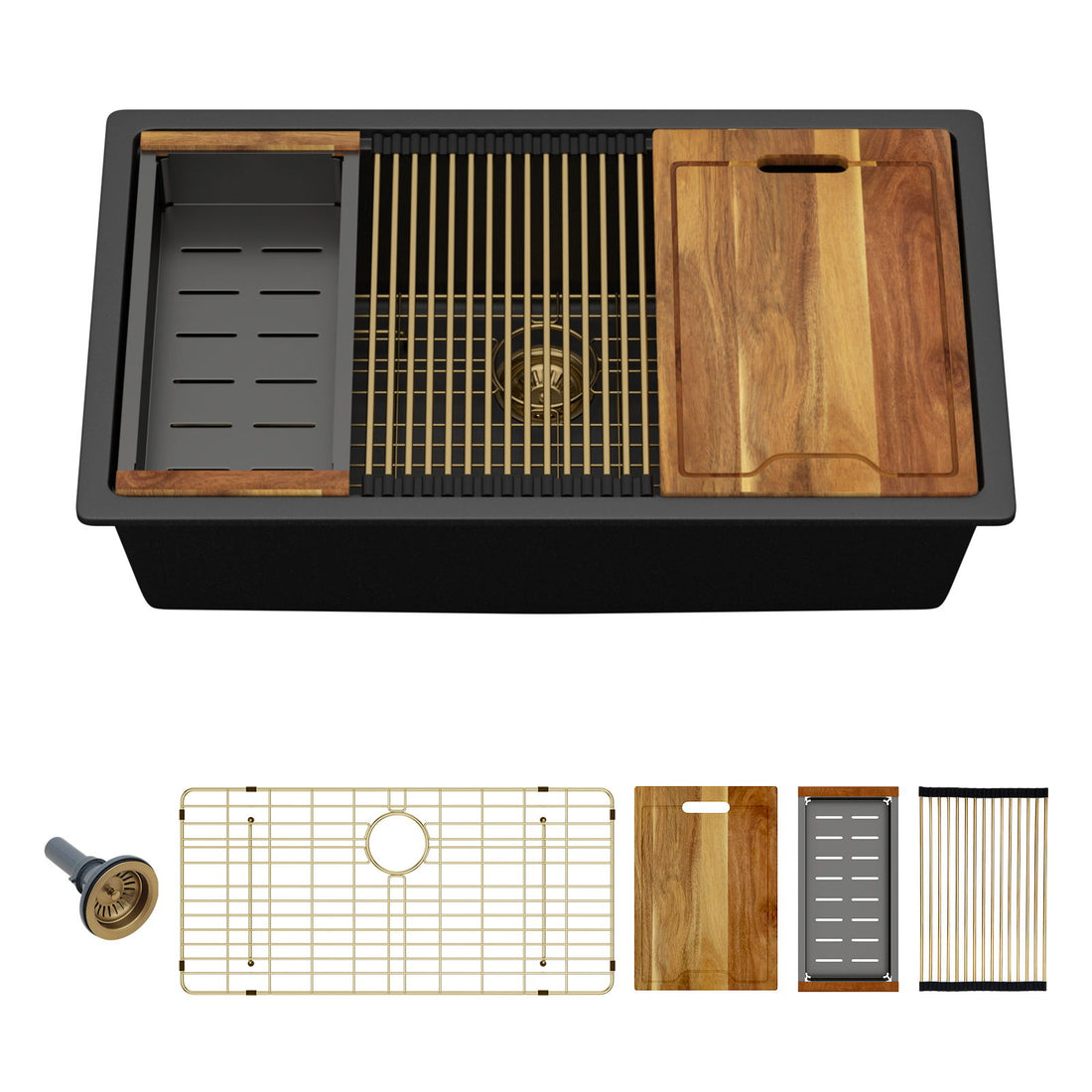 Quartz Composite Kitchen Sink With Undermount Design, Durable Single Bowl Workstation