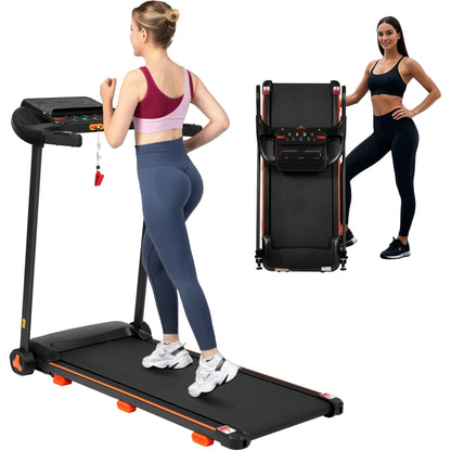 2.5Hp Quiet Folding Treadmill With Heart Rate Sensor, 300Lbs Weight Capacity, With USB Charge Station For Android &amp; Bluetooth Speaker, 6 Shock Absorbing - Black