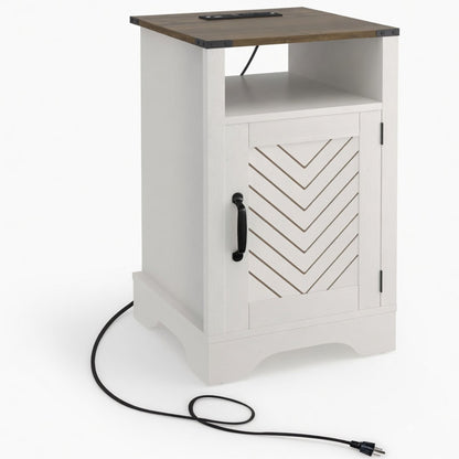 Farmhouse Nightstand With Charging Station &amp; Storage