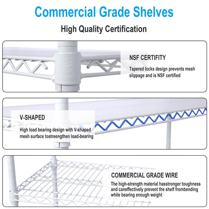 6 Tier 6000Lbs Capacity Nsf Metal Shelf Wire Shelving Unit, Heavy Duty Adjustable Storage Rack With Wheels &amp; Shelf Liners For Commercial Grade Utility Steel Storage Rack
