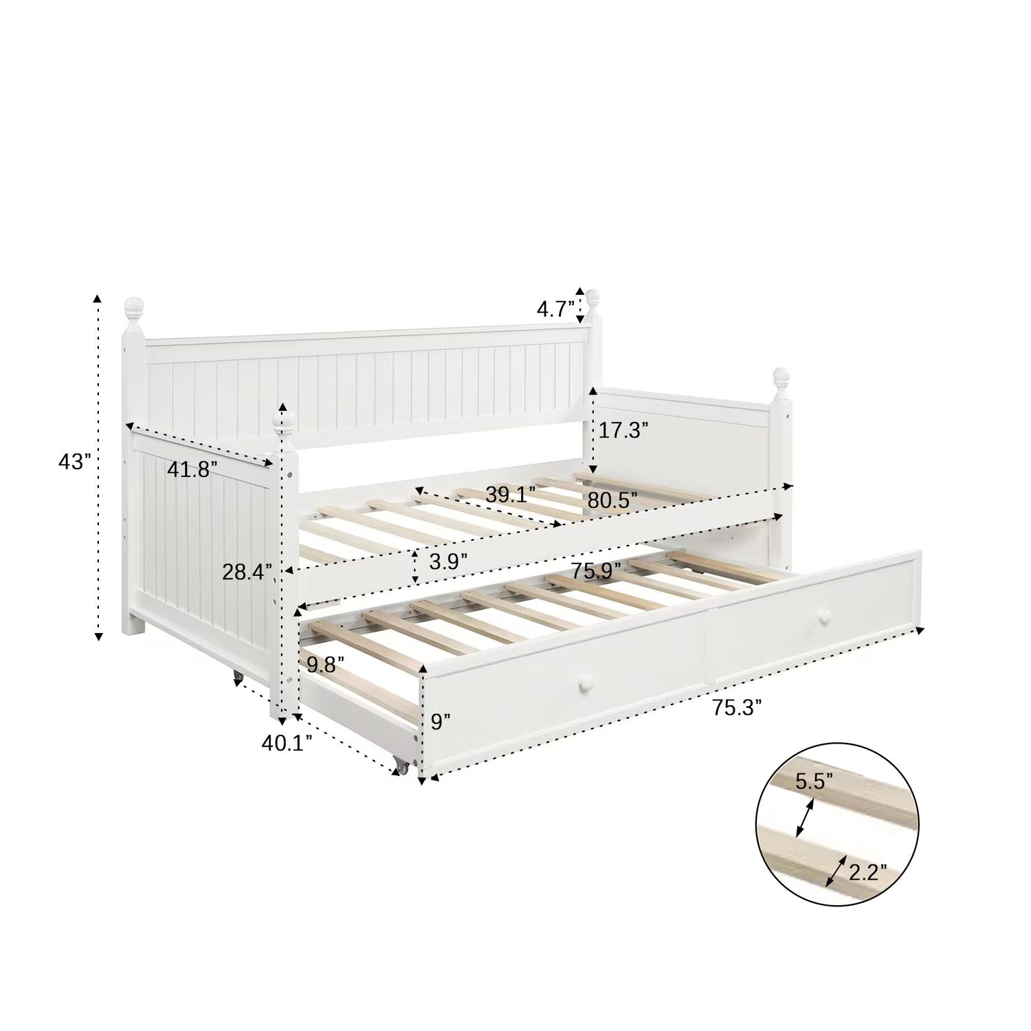 Twin Size Daybed &amp; Twin Size Trundle - White