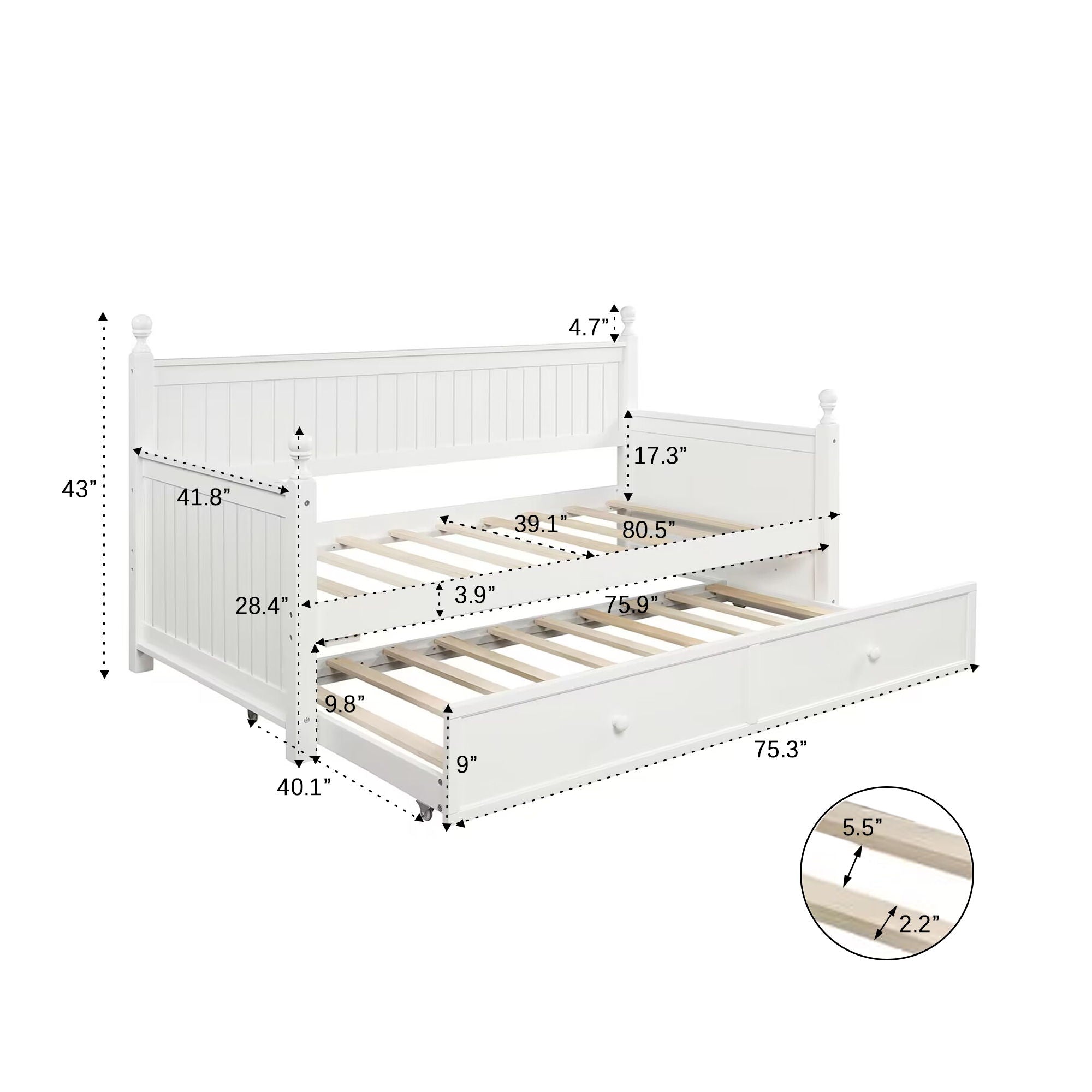 Twin Size Daybed &amp; Twin Size Trundle - White