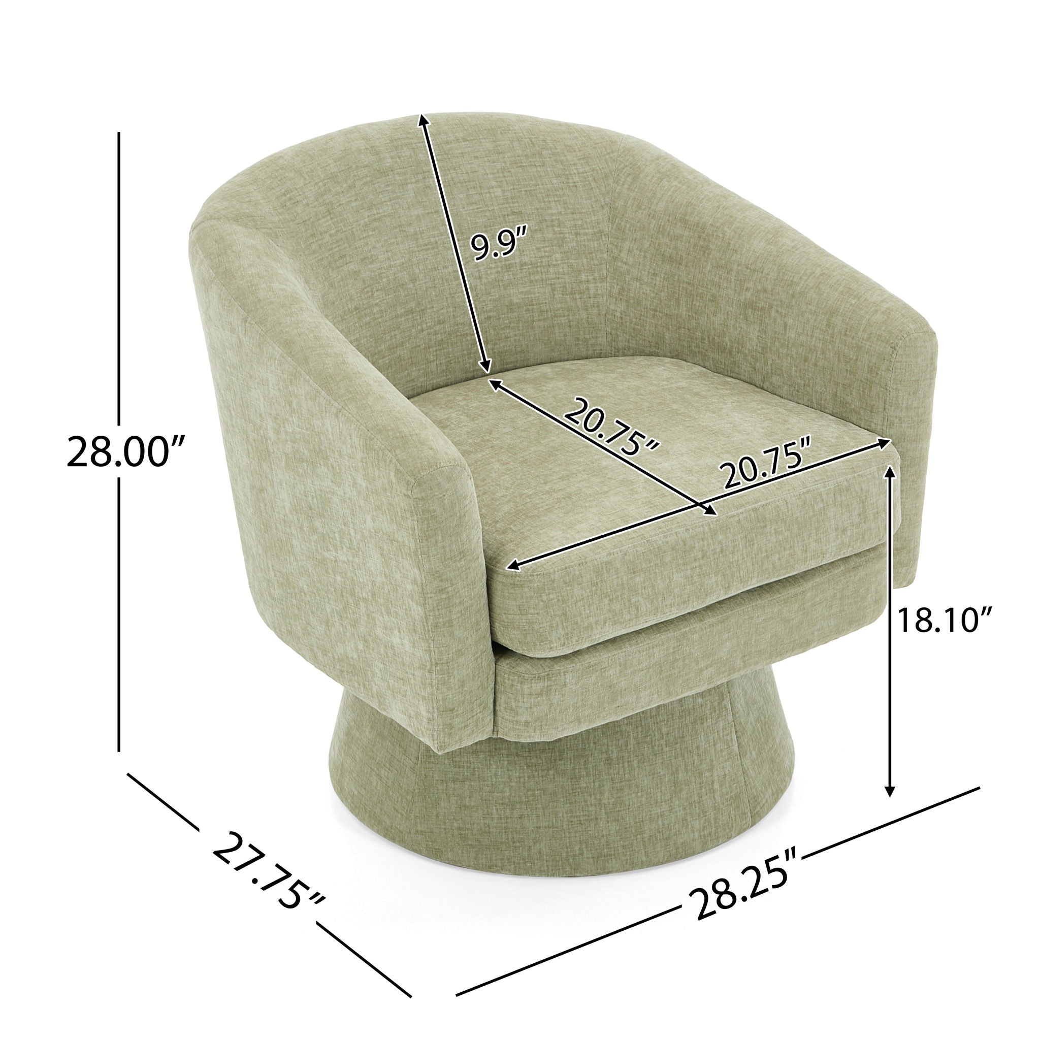 Swivel Barrel Chair With Cushioning For Living Room &amp; Office, 360° Rotating - Green