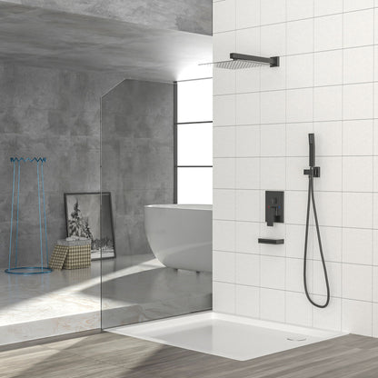 12&quot; Ceiling Mount Square Shower System With Waterfall Tub Spout And Handheld Shower