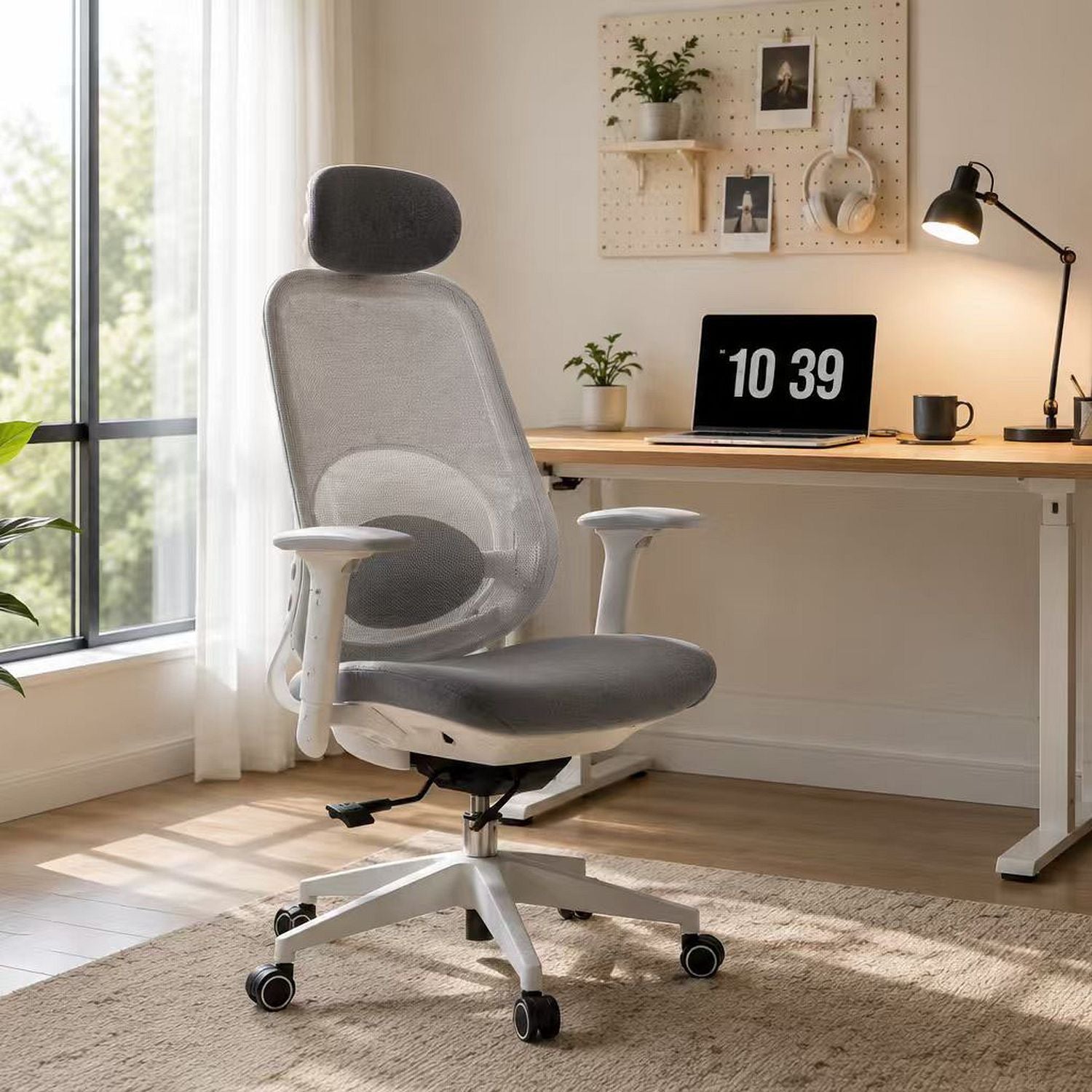 High Back Swivel Desk Chair With Height Adjustable Backrest, 3 Tilt Lock &amp; Rotatable Headrest - Milk White
