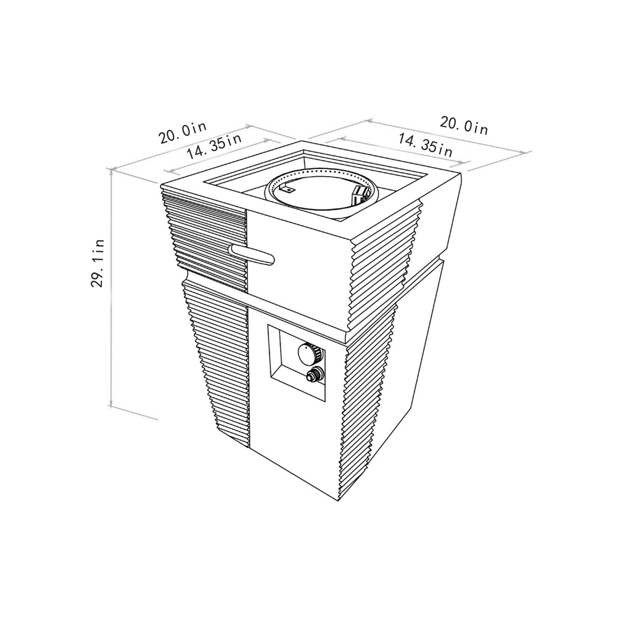 20&quot; Propane Gas Fire Pit Table, 50000 Btu Square Concrete Fire Pit For Outside Patio Deck Garden Backyard - Light Gray Blue