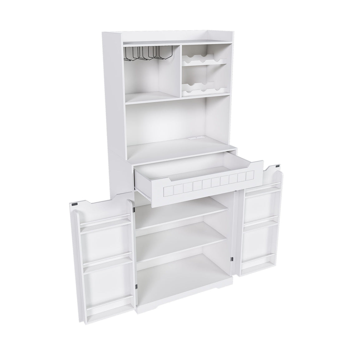 Modern Farmhouse Buffet Cabinet With Hutch Kitchen Storage Sideboard With Drawers &amp; Barn Doors - White