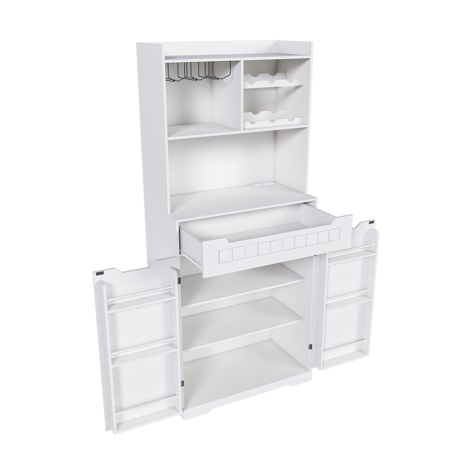 Modern Farmhouse Buffet Cabinet With Hutch Kitchen Storage Sideboard With Drawers &amp; Barn Doors - White