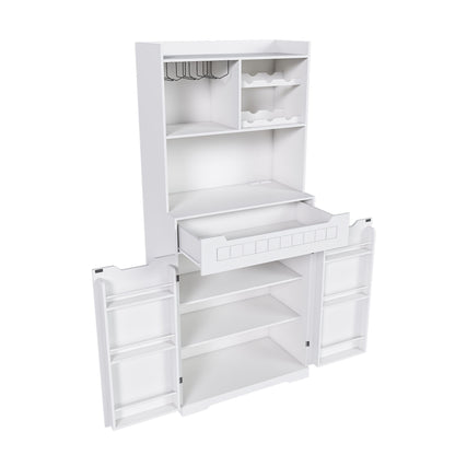 Modern Farmhouse Buffet Cabinet With Hutch Kitchen Storage Sideboard With Drawers &amp; Barn Doors - White