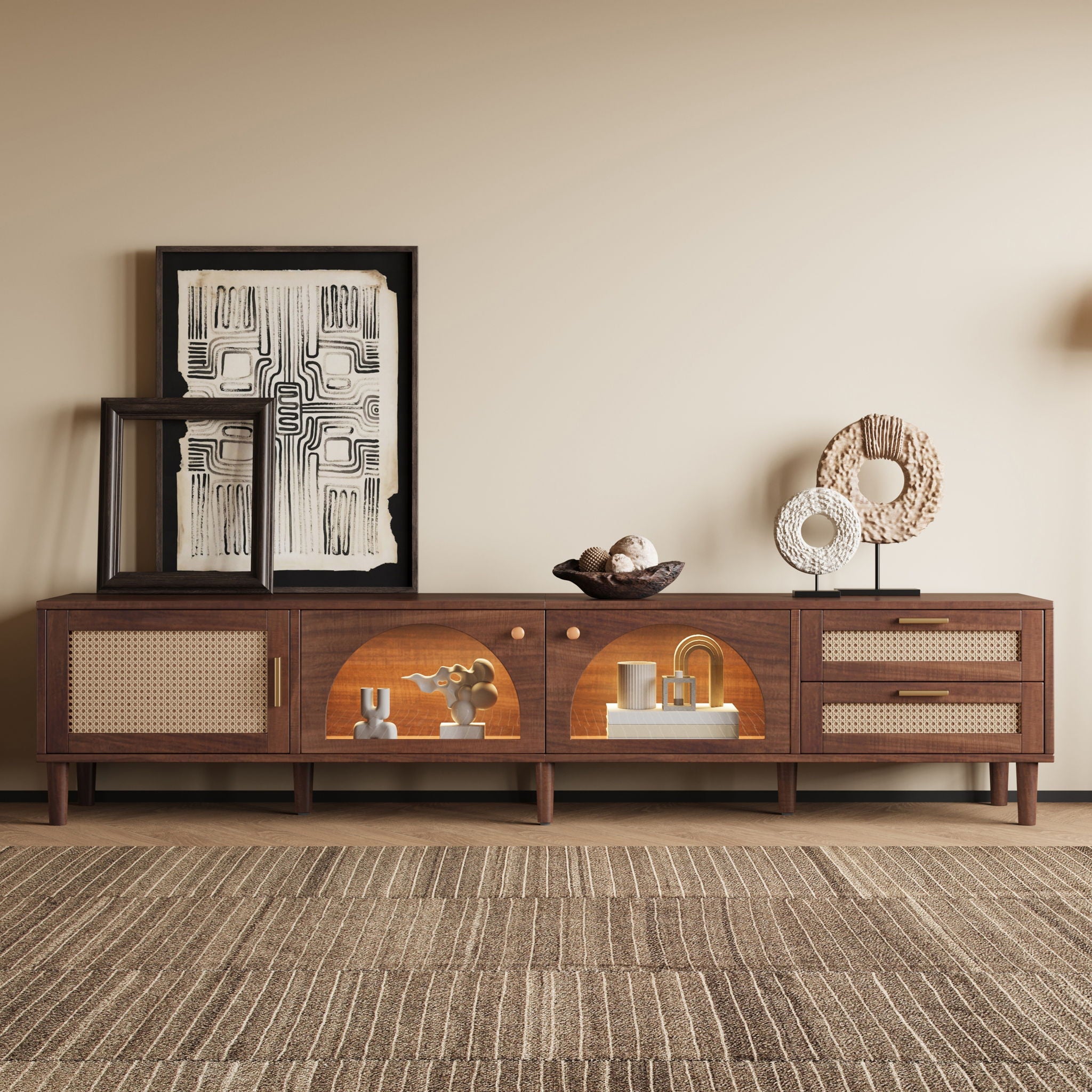 TV Stand For TVs Up To 90", Media Console With App Controlled LED Lights, 2 Drawers &amp; Door Storage - Dark Brown