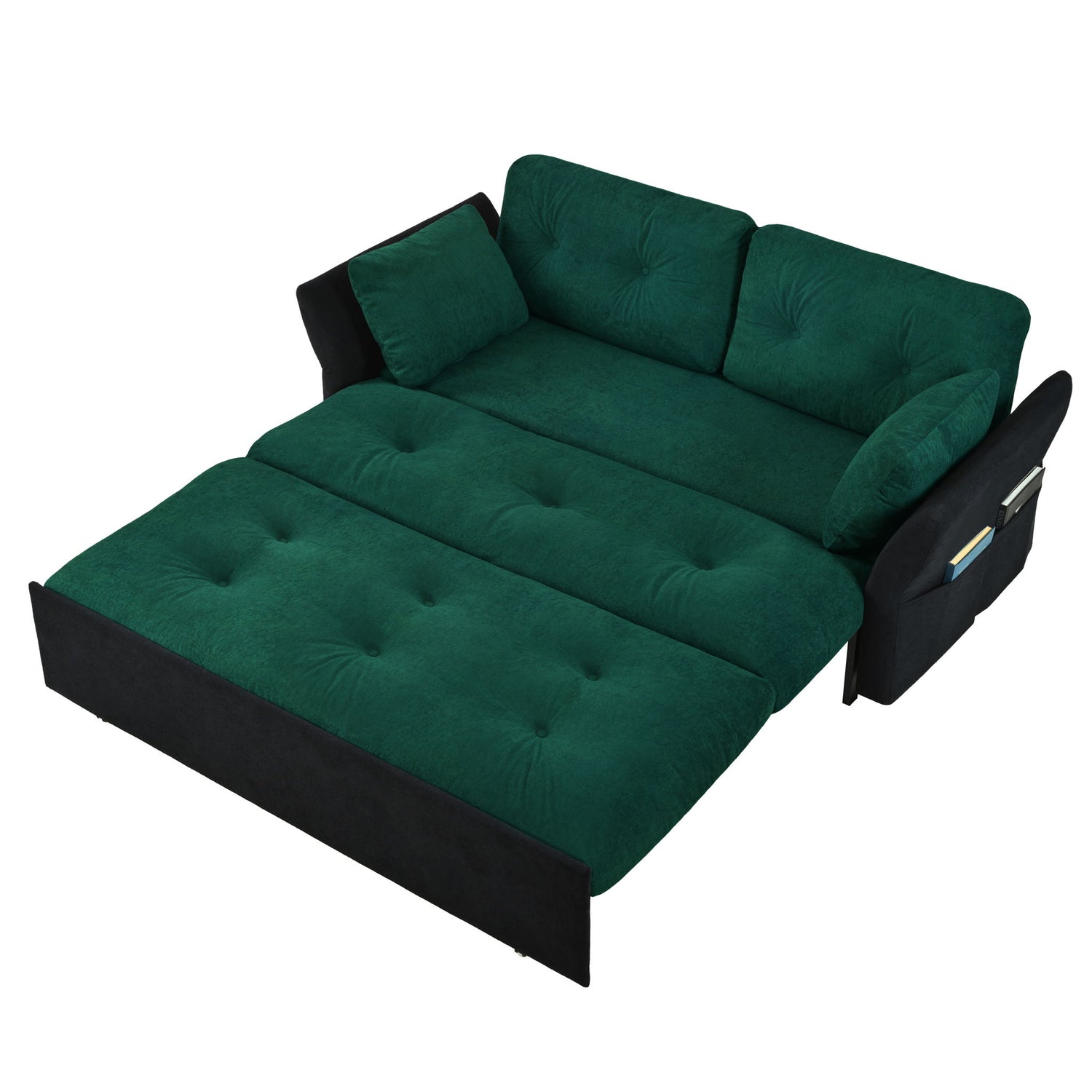 Modern Convertible Sleeper Sofa Bed With Pull-Out Queen Design, Side Storage &amp; Thick Cushions