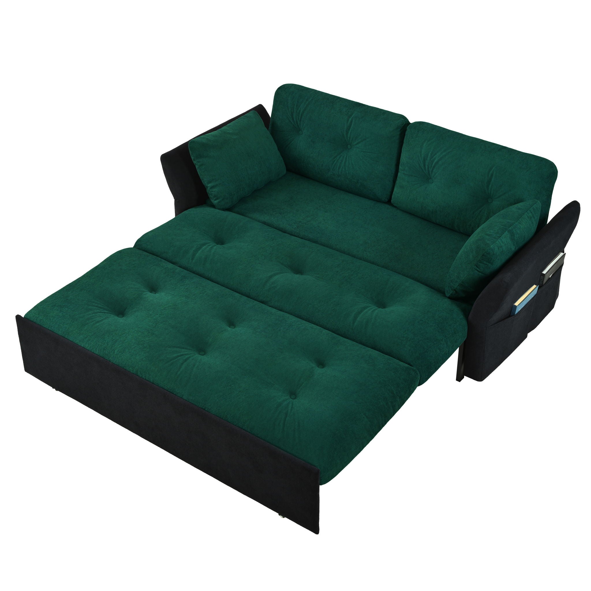 Modern Convertible Sleeper Sofa Bed With Pull-Out Queen Design, Side Storage &amp; Thick Cushions