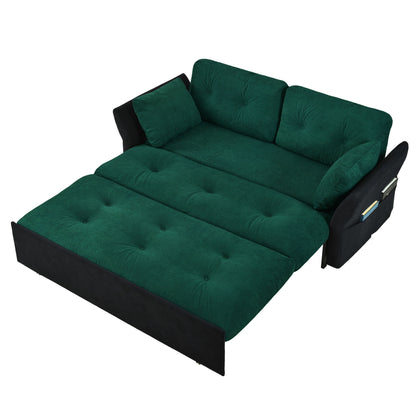 Modern Convertible Sleeper Sofa Bed With Pull-Out Queen Design, Side Storage &amp; Thick Cushions