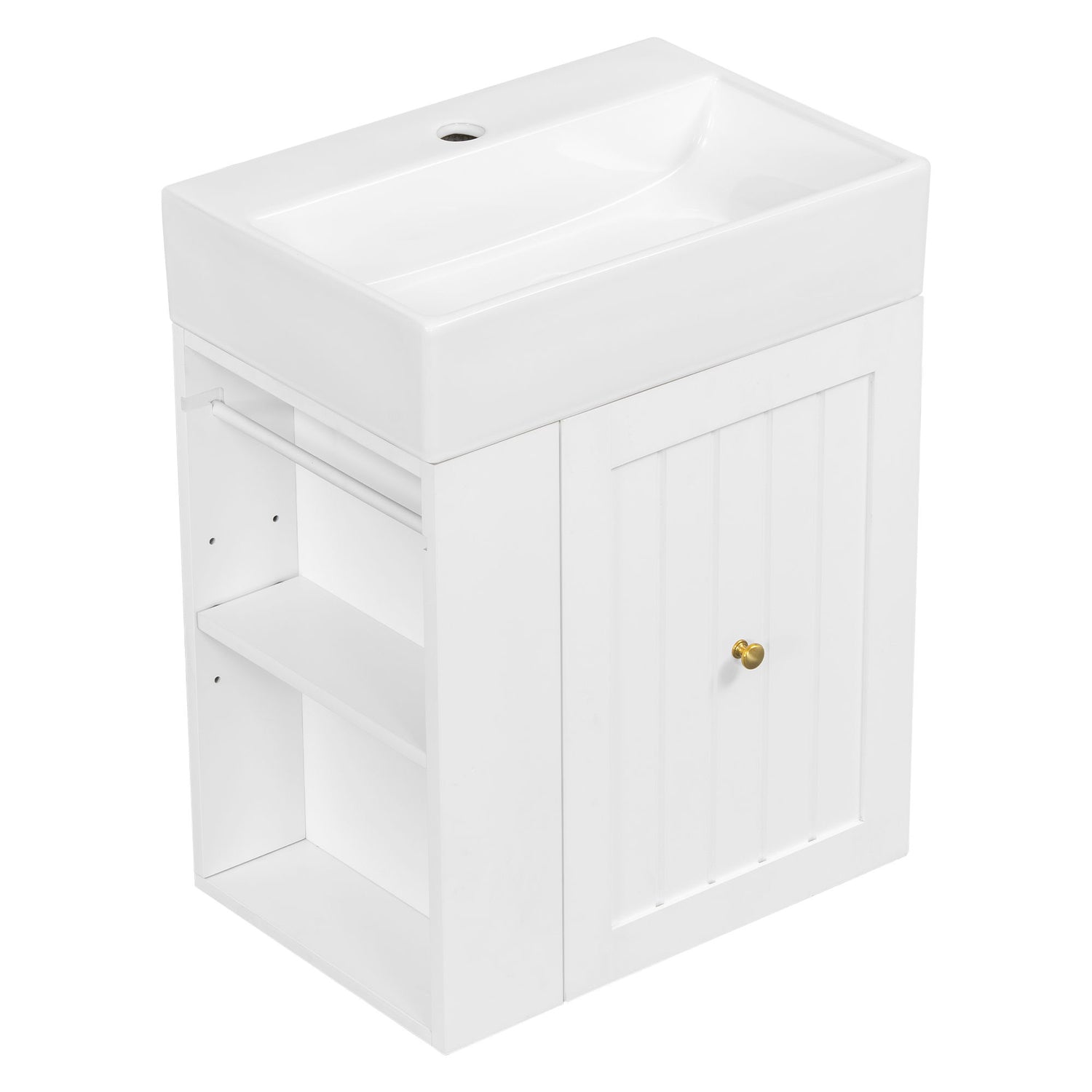 Modern Bathroom Vanity With Sink, Storage Cabinet, Drawer &amp; Side Shelf