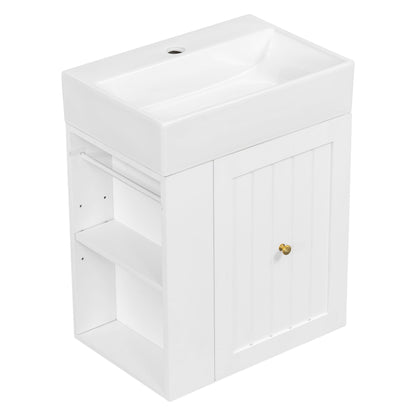 Modern Bathroom Vanity With Sink, Storage Cabinet, Drawer &amp; Side Shelf